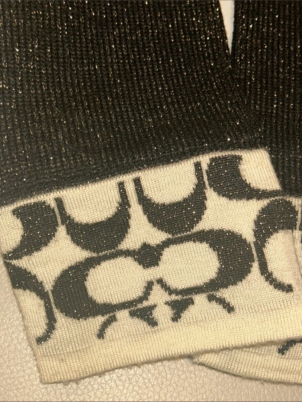 Coach Black Lurex Knit Gloves with Signature Pattern Cuffs - Picture 5 of 11